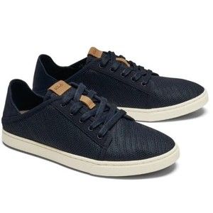 Olukai Women's Pehuea  trench blue Silt-Linen Lace up Shoe SZ 11 US